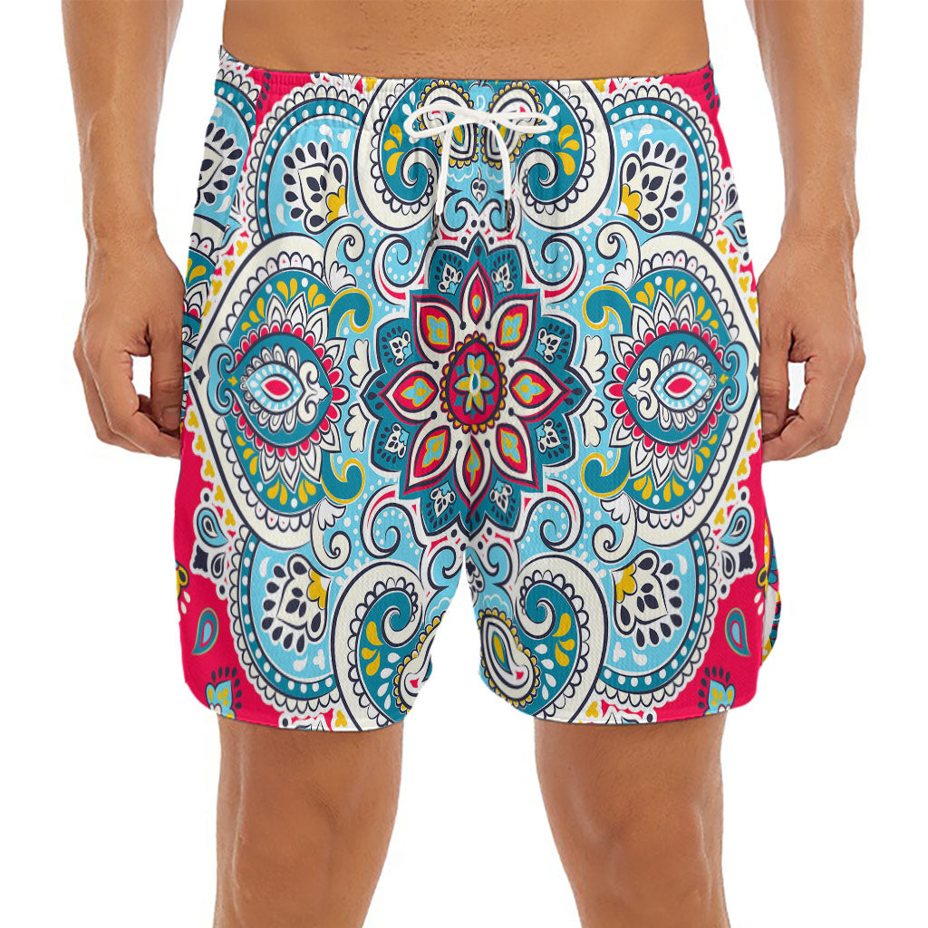 Floral Paisley Mandala Print Men's Split Running Shorts