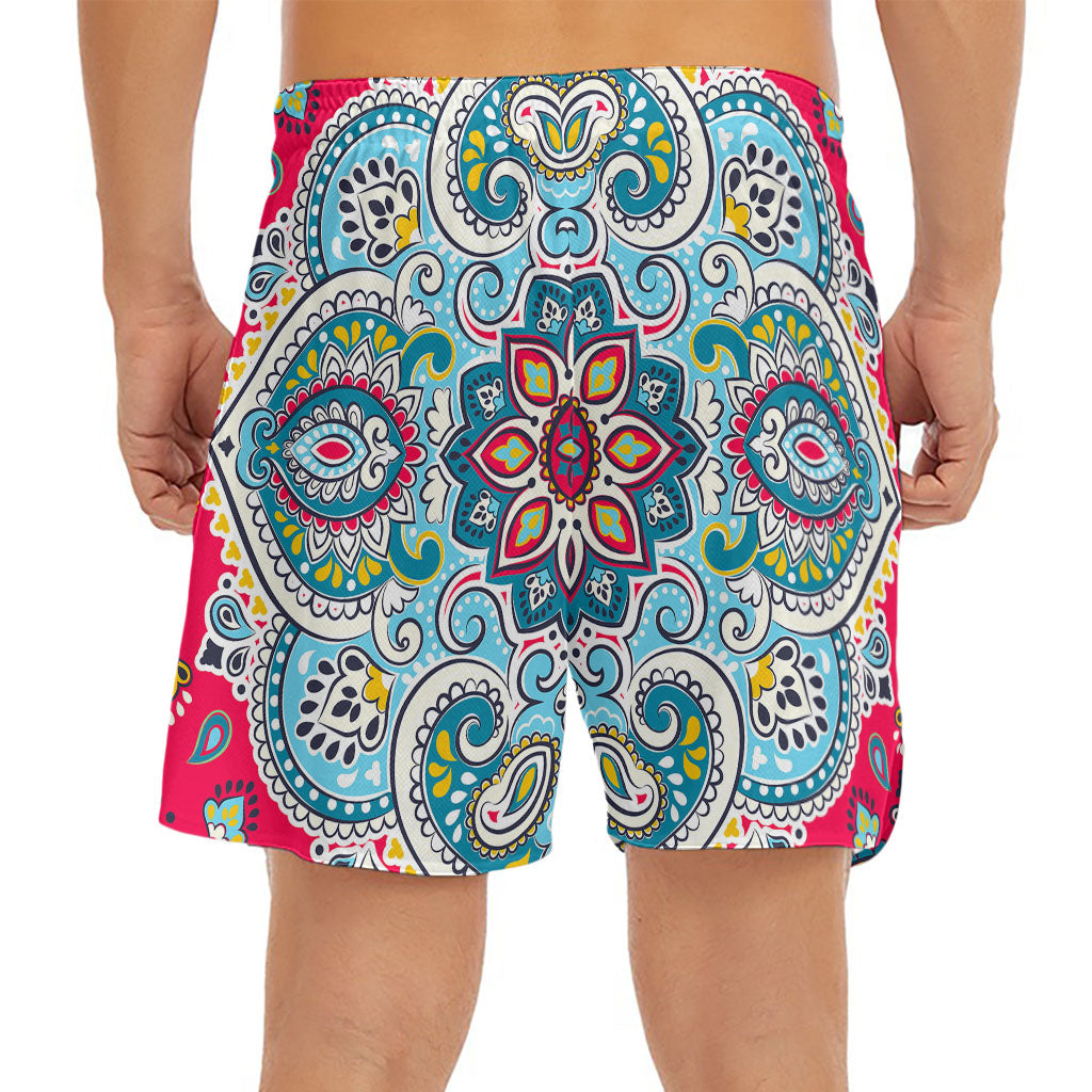 Floral Paisley Mandala Print Men's Split Running Shorts
