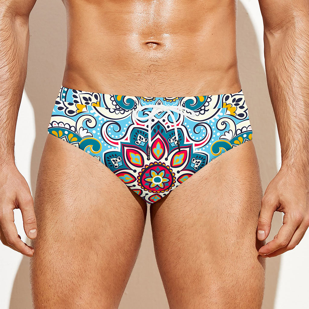 Floral Paisley Mandala Print Men's Swim Briefs
