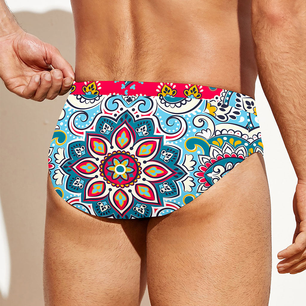 Floral Paisley Mandala Print Men's Swim Briefs