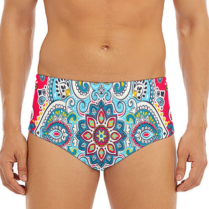 Floral Paisley Mandala Print Men's Triangle Swim Briefs