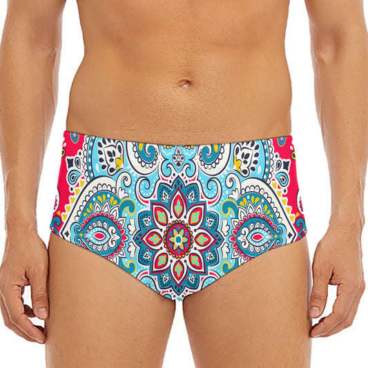 Floral Paisley Mandala Print Men's Triangle Swim Briefs