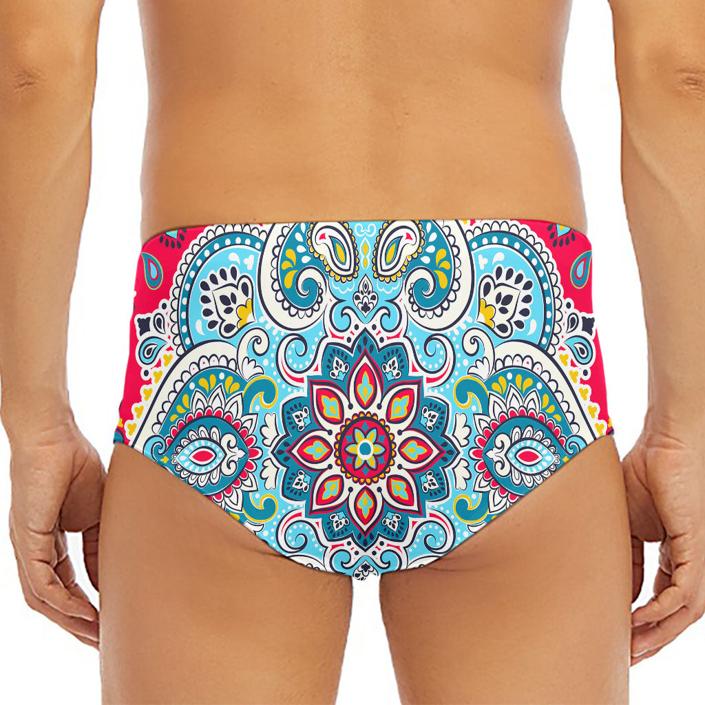 Floral Paisley Mandala Print Men's Triangle Swim Briefs