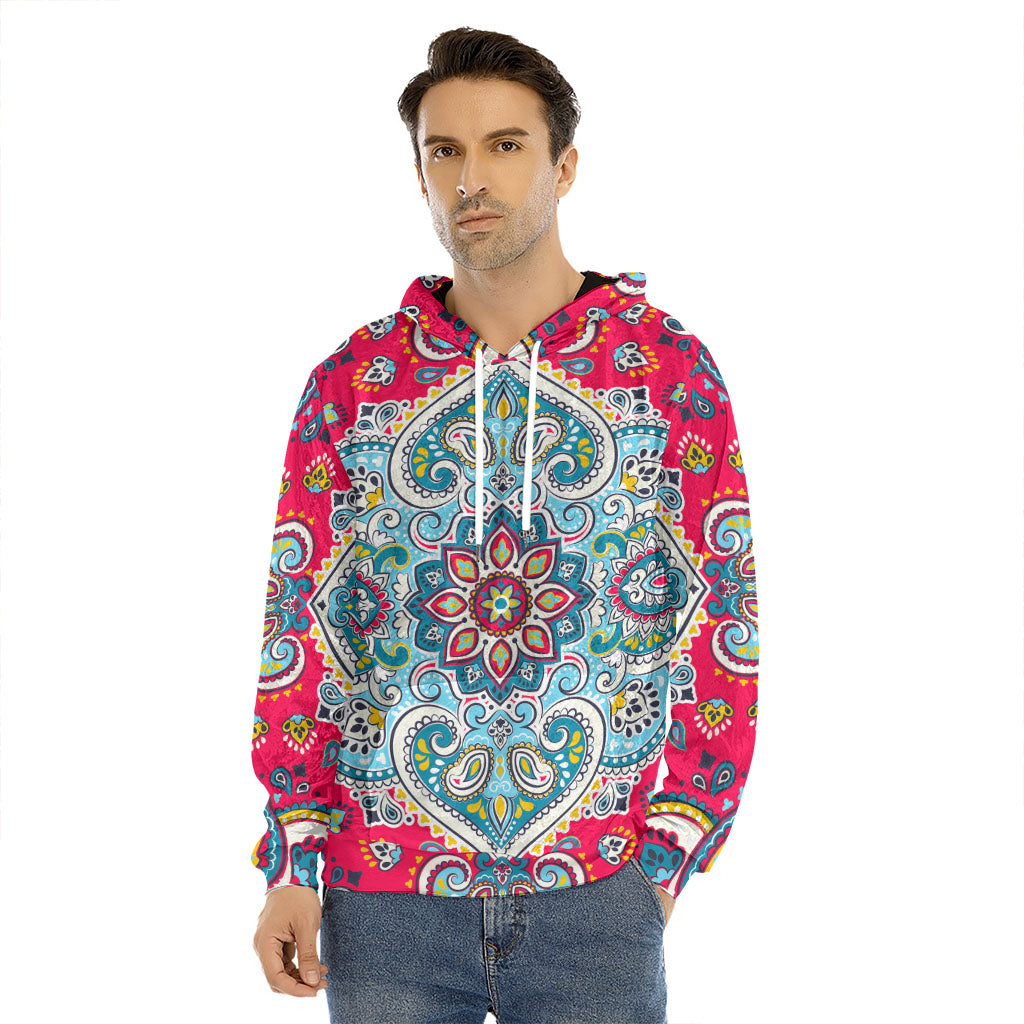 Floral Paisley Mandala Print Men's Velvet Pullover Hoodie