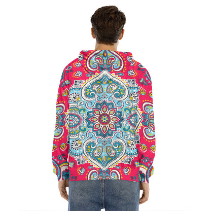Floral Paisley Mandala Print Men's Velvet Pullover Hoodie