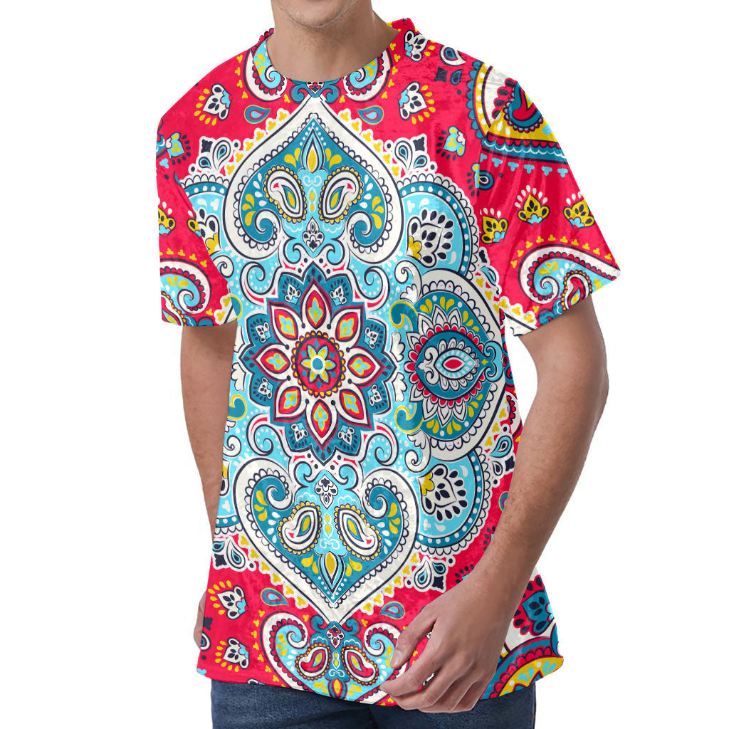 Floral Paisley Mandala Print Men's Velvet T-Shirt