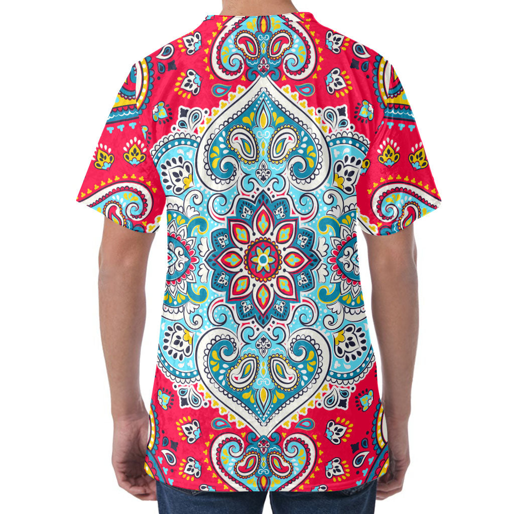 Floral Paisley Mandala Print Men's Velvet T-Shirt