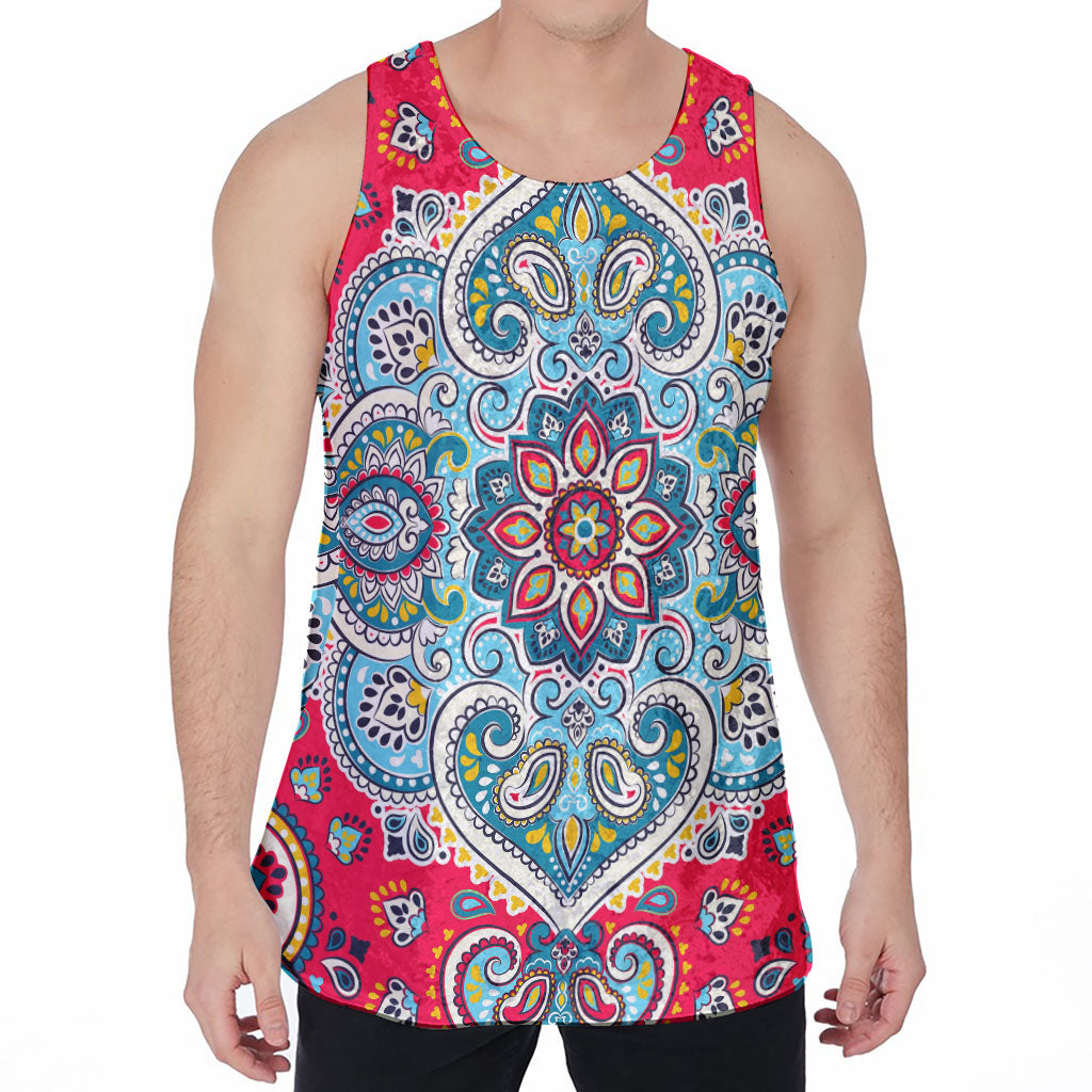 Floral Paisley Mandala Print Men's Velvet Tank Top