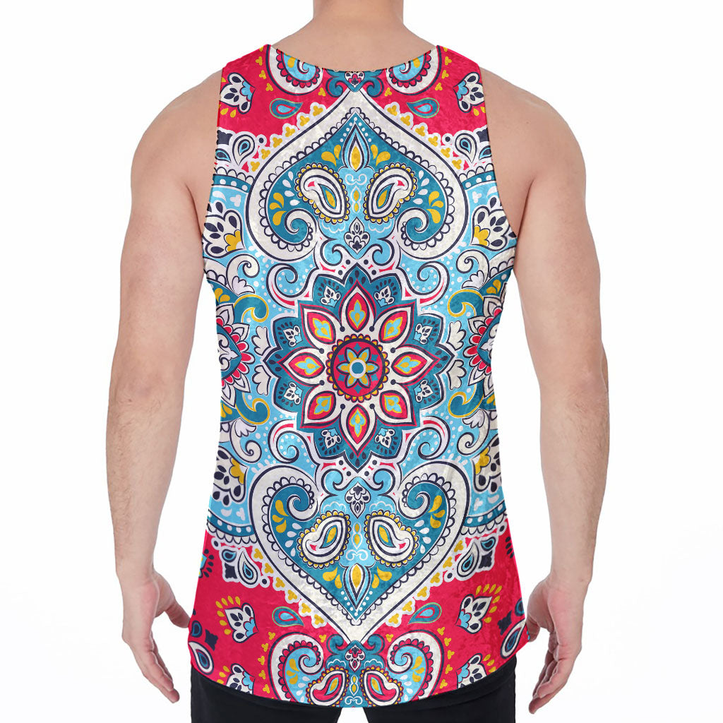 Floral Paisley Mandala Print Men's Velvet Tank Top