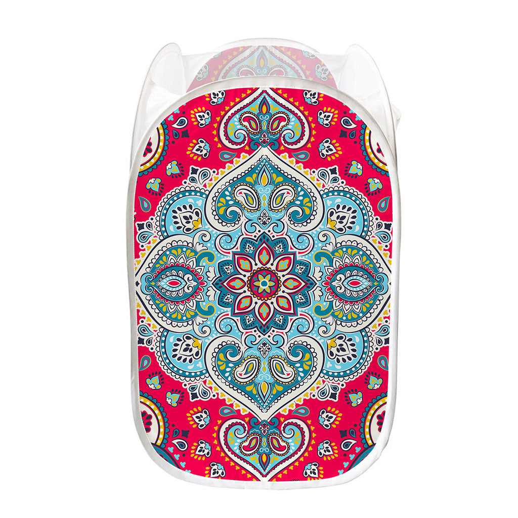 Floral Paisley Mandala Print Mesh Laundry Hamper