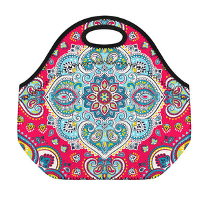 Floral Paisley Mandala Print Neoprene Lunch Bag
