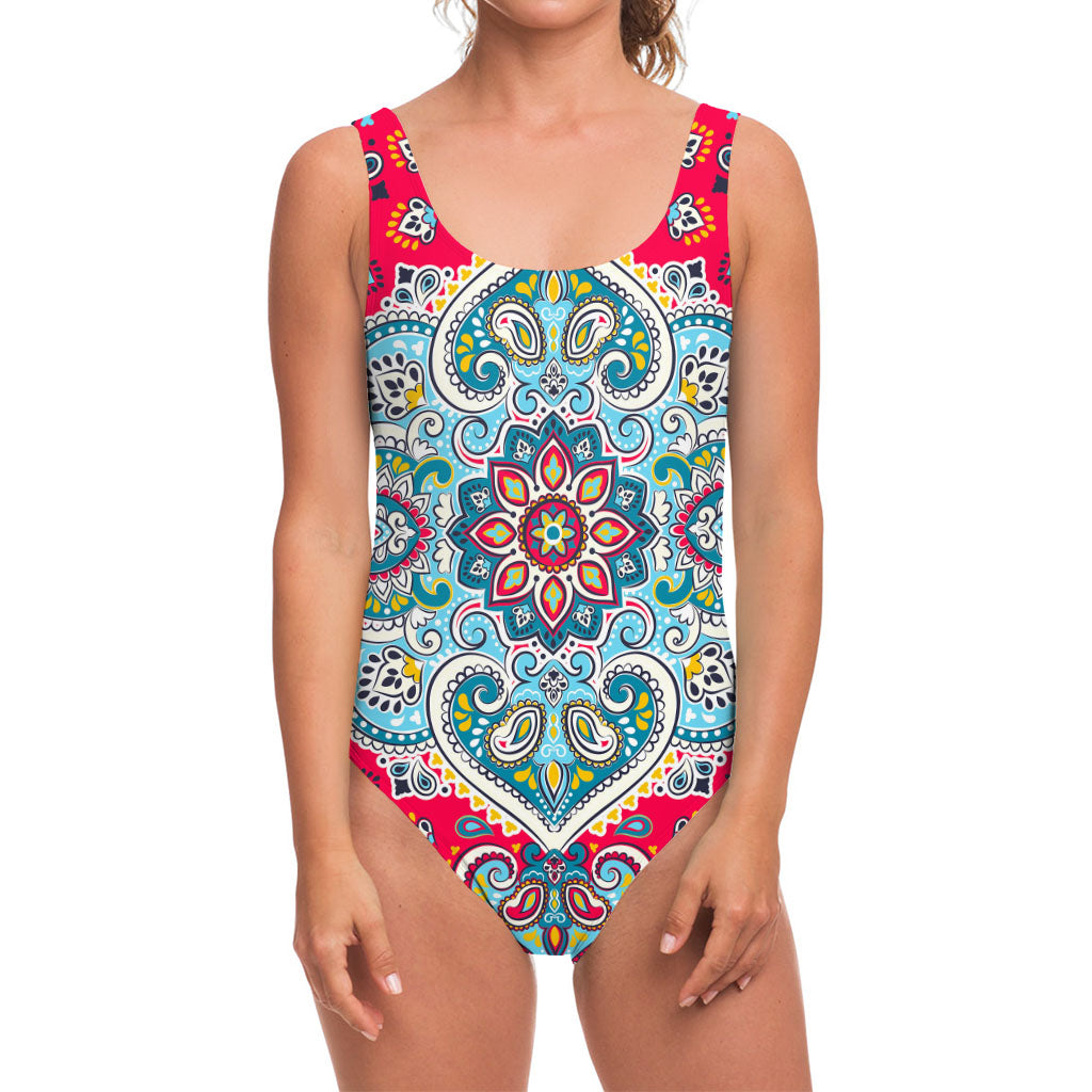 Floral Paisley Mandala Print One Piece Swimsuit