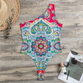 Floral Paisley Mandala Print One Shoulder Bodysuit