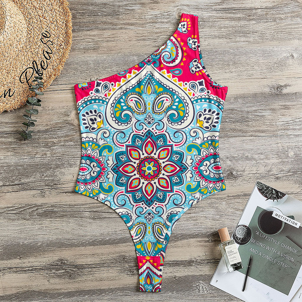 Floral Paisley Mandala Print One Shoulder Bodysuit
