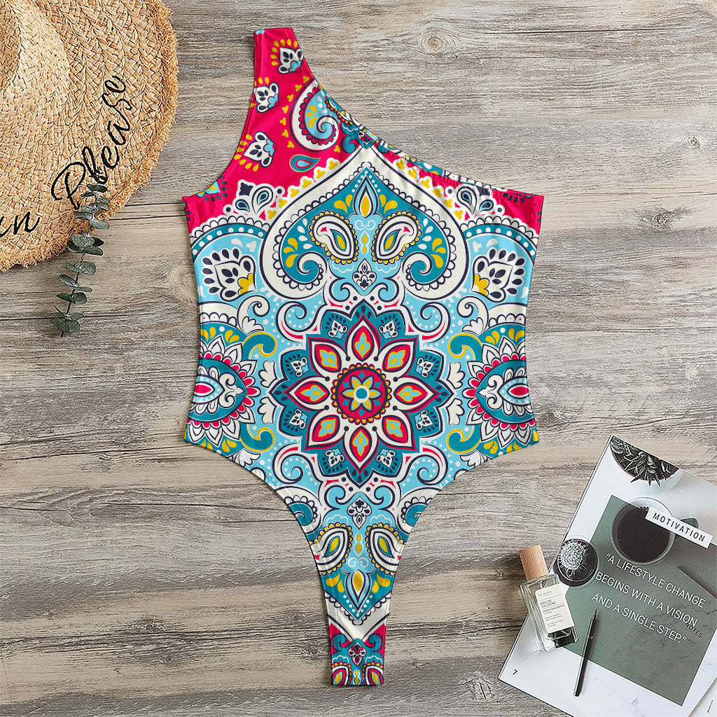 Floral Paisley Mandala Print One Shoulder Bodysuit