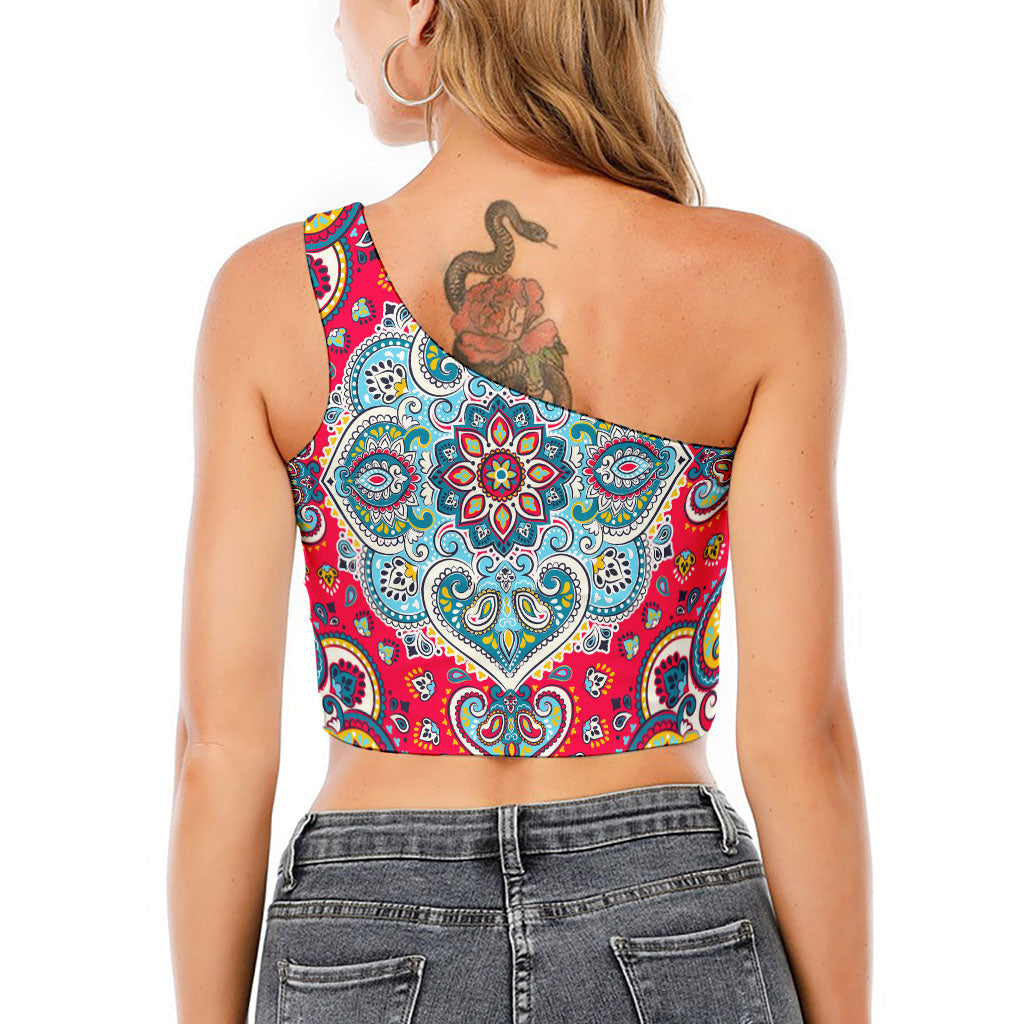 Floral Paisley Mandala Print One Shoulder Crop Top
