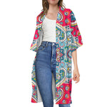 Floral Paisley Mandala Print Open Front Beach Cover Up