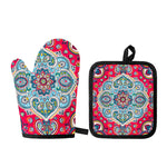 Floral Paisley Mandala Print Oven Mitt And Pot Holder Set