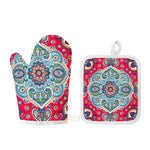 Floral Paisley Mandala Print Oven Mitt And Pot Holder Set