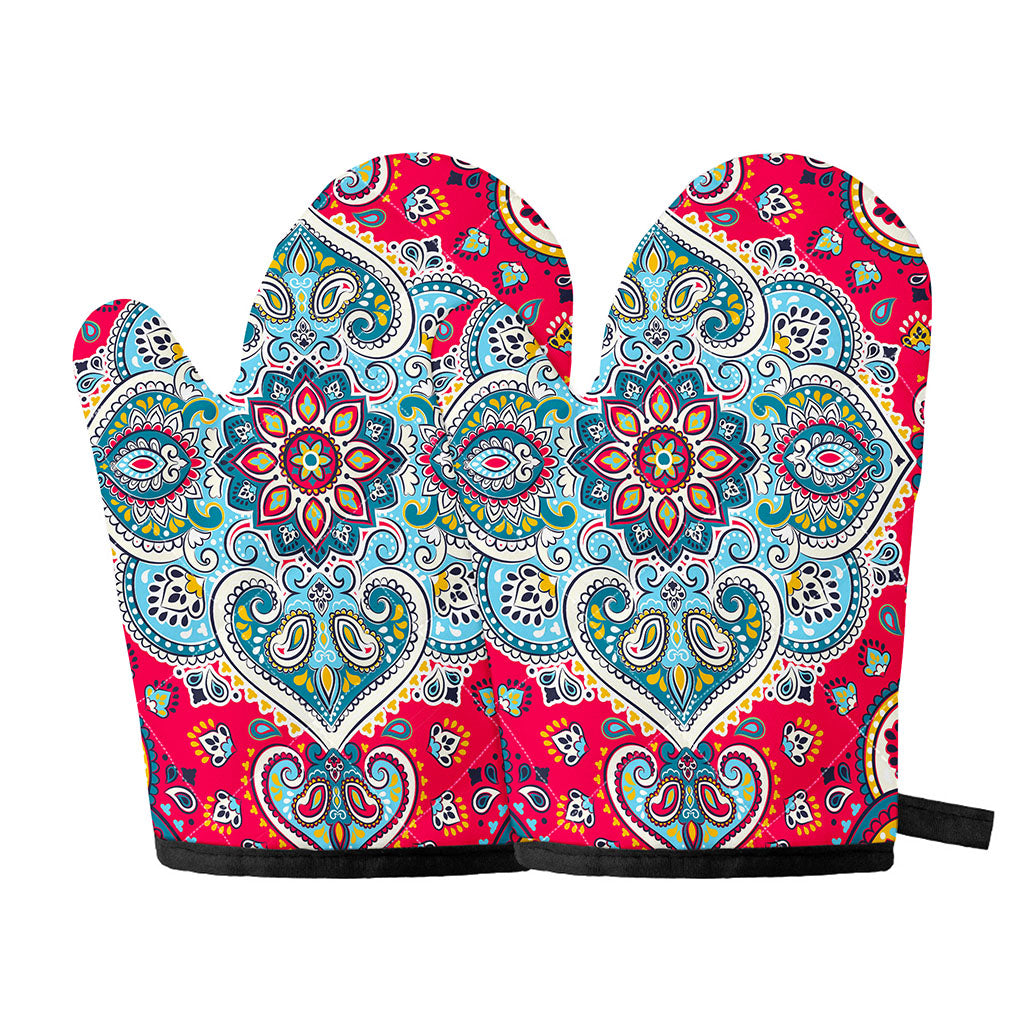 Floral Paisley Mandala Print Oven Mitts