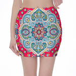 Floral Paisley Mandala Print Pencil Mini Skirt
