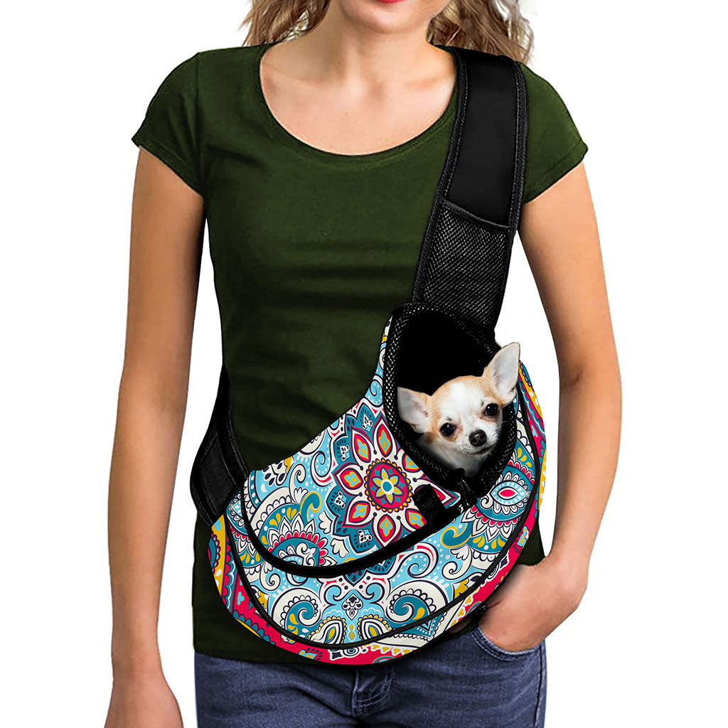 Floral Paisley Mandala Print Pet Sling Carrier