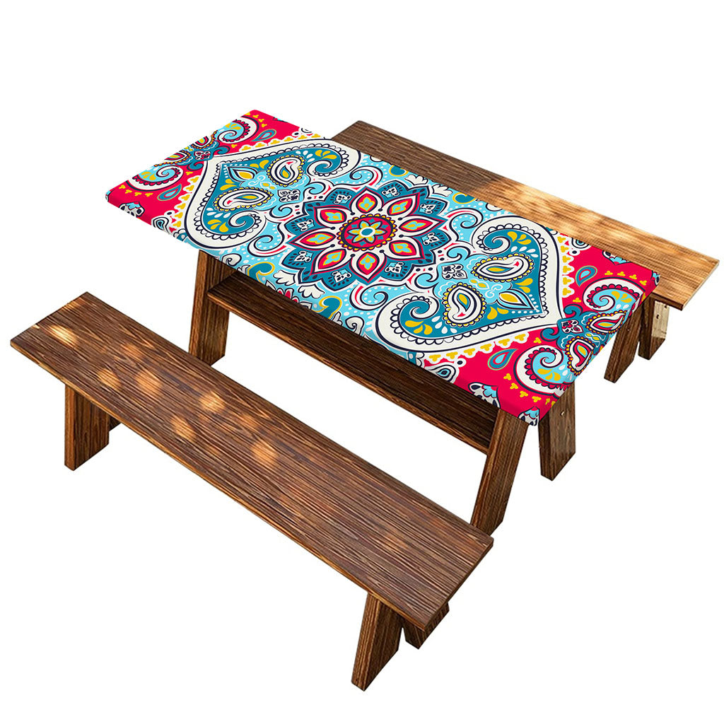 Floral Paisley Mandala Print Picnic Table Cover