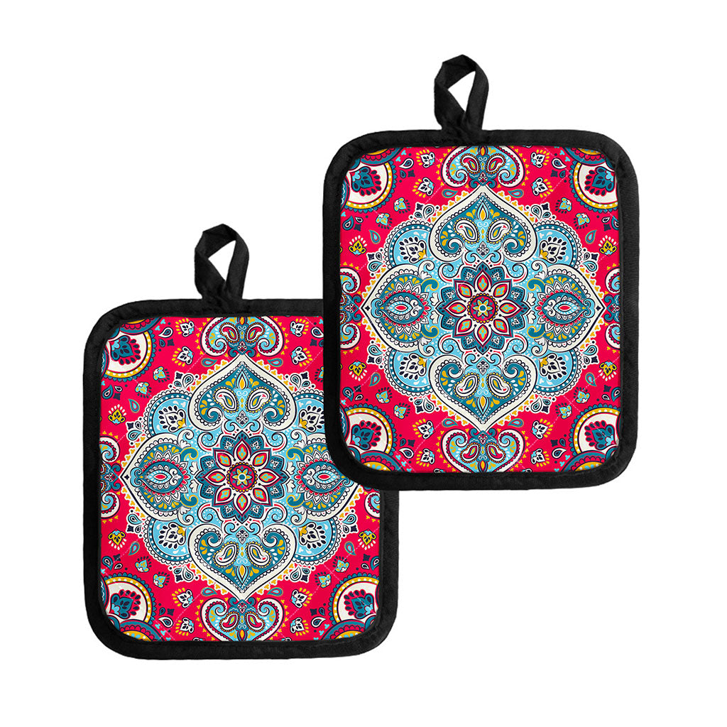 Floral Paisley Mandala Print Pot Holders