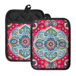Floral Paisley Mandala Print Pot Holders With Pocket