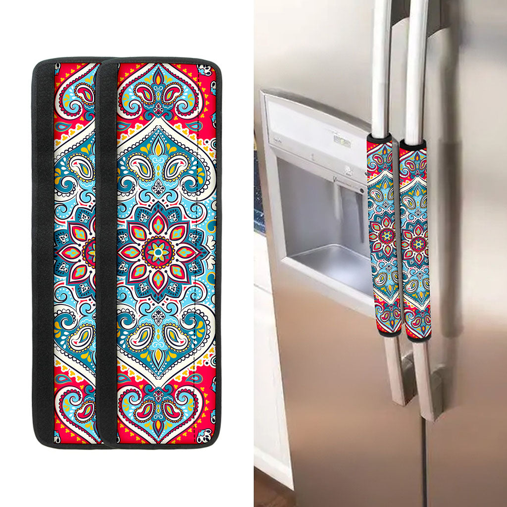 Floral Paisley Mandala Print Refrigerator Handle Covers