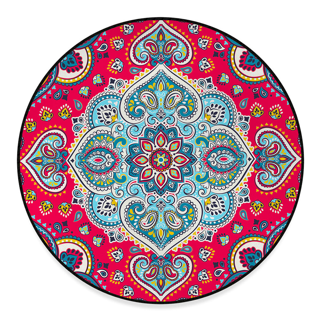 Floral Paisley Mandala Print Round Floor Mat