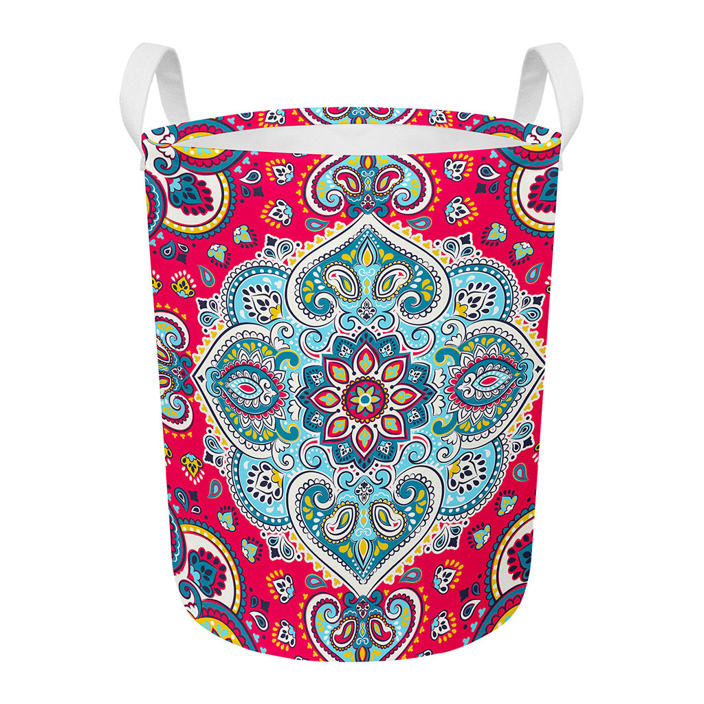 Floral Paisley Mandala Print Round Laundry Basket