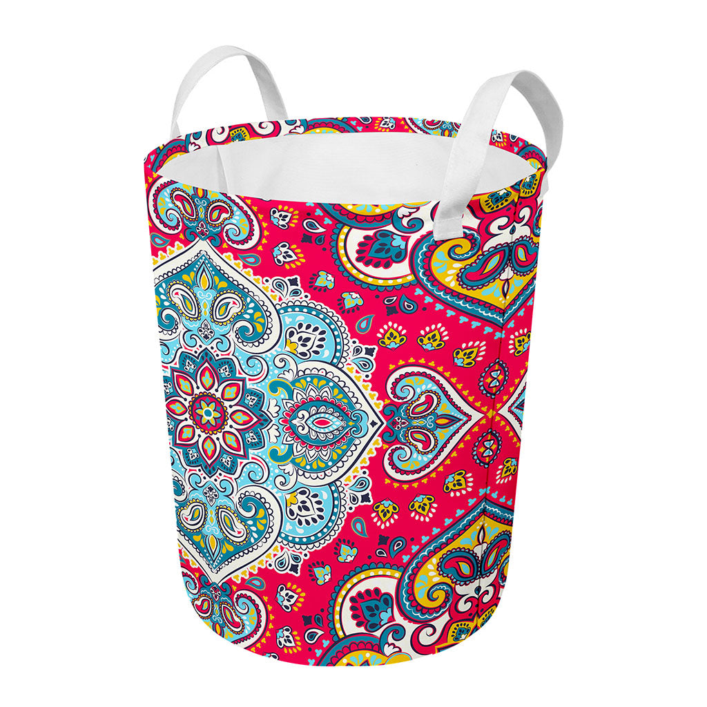 Floral Paisley Mandala Print Round Laundry Basket