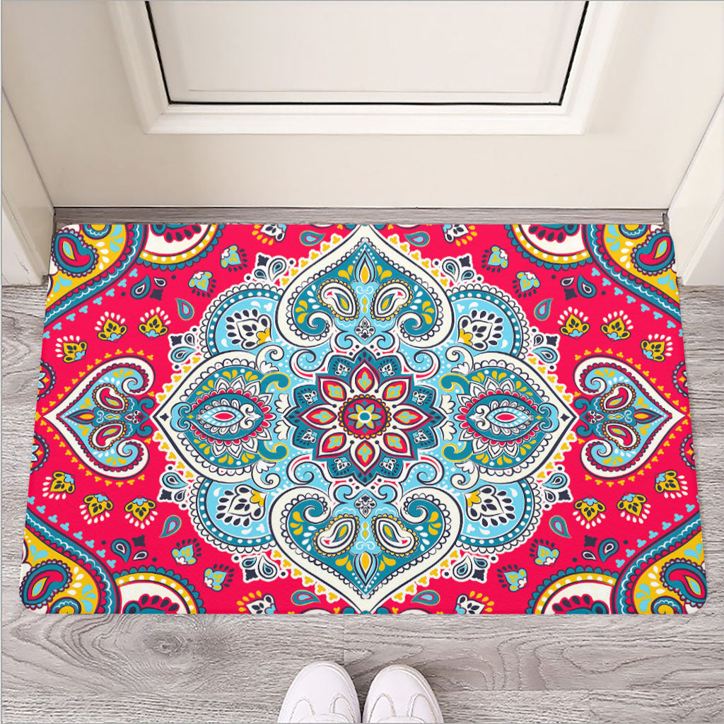 Floral Paisley Mandala Print Rubber Doormat
