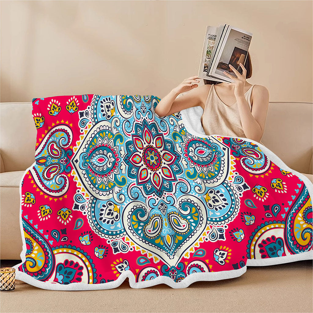 Floral Paisley Mandala Print Sherpa Blanket