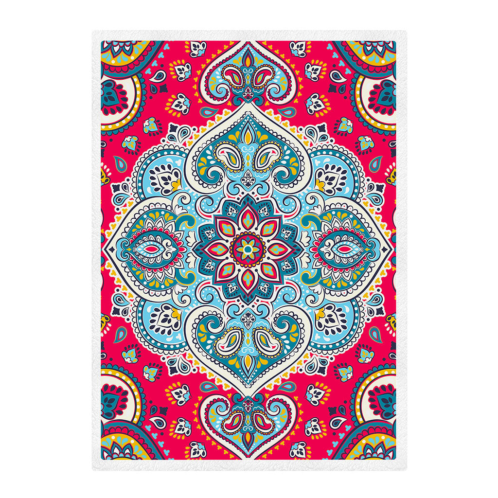 Floral Paisley Mandala Print Sherpa Blanket