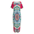 Floral Paisley Mandala Print Short Sleeve Long Nightdress