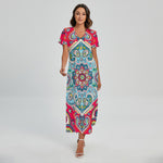 Floral Paisley Mandala Print Short Sleeve Maxi Dress