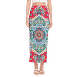 Floral Paisley Mandala Print Side Slit Maxi Skirt