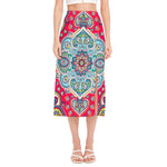 Floral Paisley Mandala Print Side Slit Midi Skirt