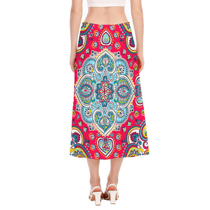 Floral Paisley Mandala Print Side Slit Midi Skirt