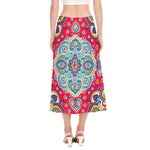 Floral Paisley Mandala Print Side Slit Midi Skirt