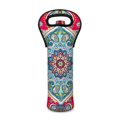 Floral Paisley Mandala Print Single Neoprene Wine Tote