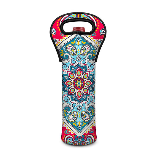 Floral Paisley Mandala Print Single Neoprene Wine Tote