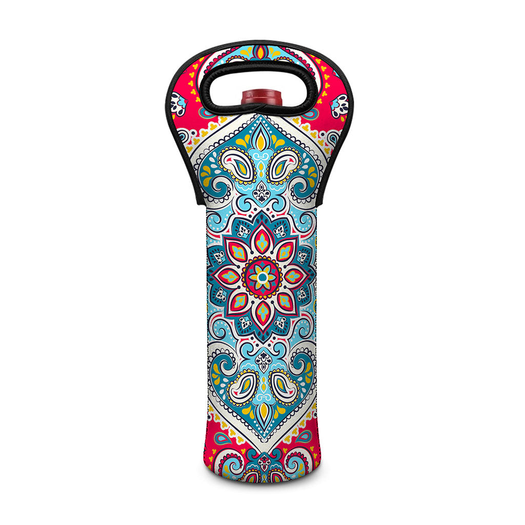 Floral Paisley Mandala Print Single Neoprene Wine Tote
