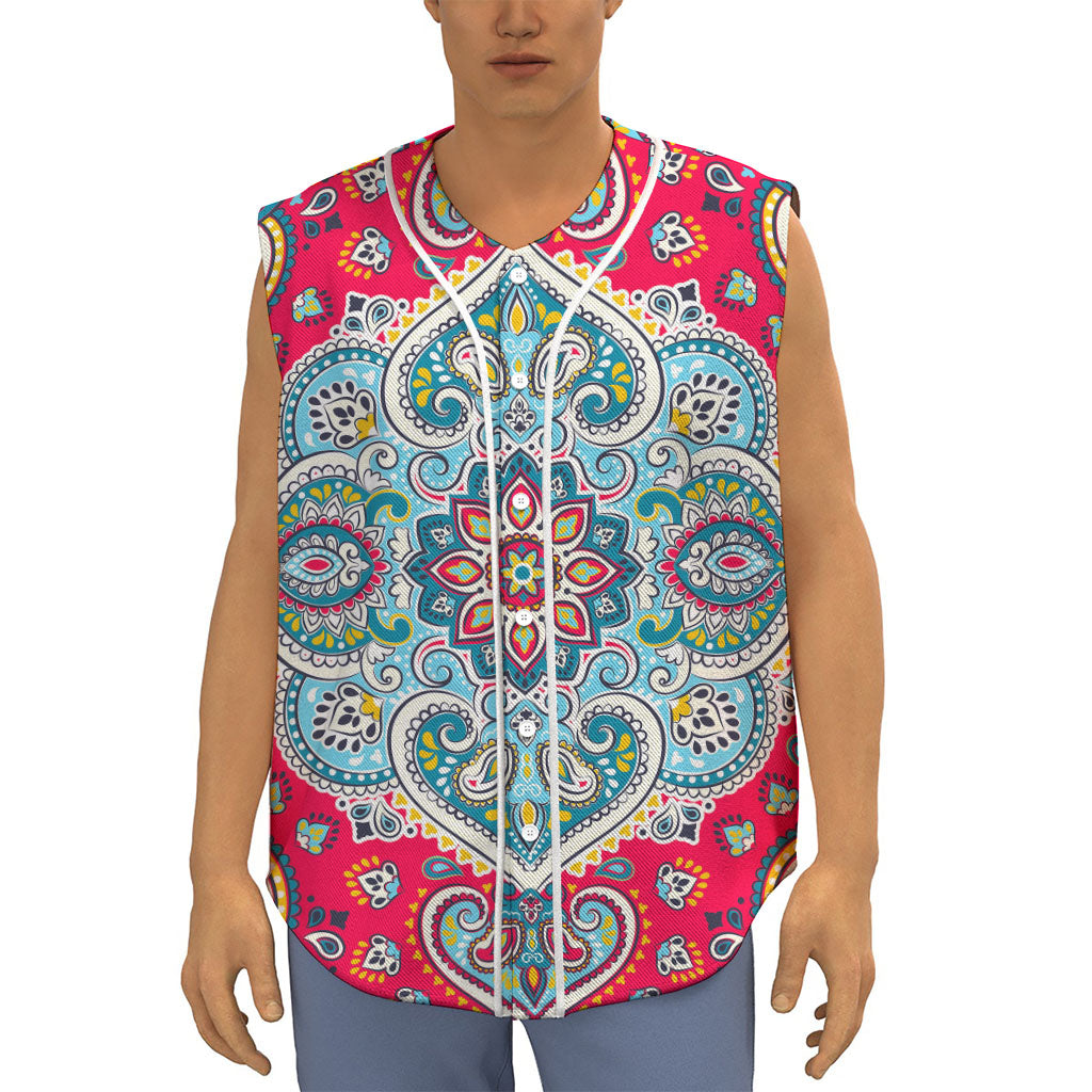 Floral Paisley Mandala Print Sleeveless Baseball Jersey