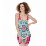 Floral Paisley Mandala Print Sleeveless Bodycon Dress