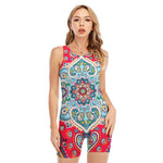 Floral Paisley Mandala Print Sleeveless One Piece Swimsuit