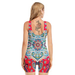 Floral Paisley Mandala Print Sleeveless One Piece Swimsuit