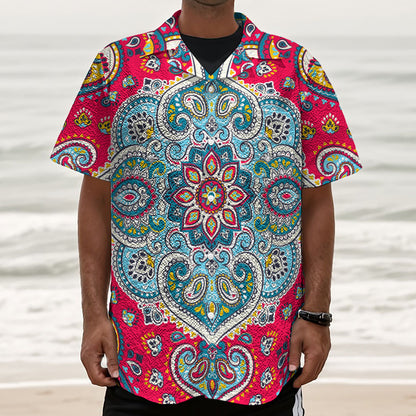 Floral Paisley Mandala Print Textured Short Sleeve Shirt